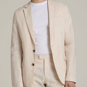 American Tall Stretch Linen Blazer for Tall Men in Light Beige Linen Size 44